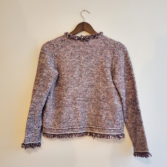MASSIMO DUTTI |  Purple Tweed Frayed Hem Open Italian Yarn Blazer (Size S) - Picture 5 of 14
